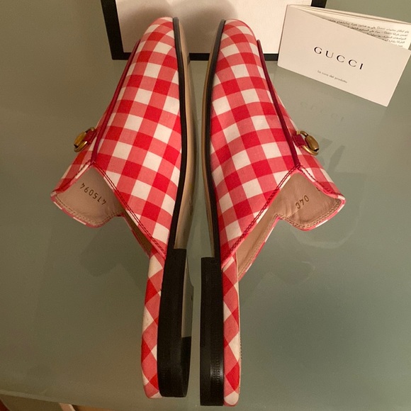 NIB GUCCI Red Gingham Princetown MULES Slides/Loafer Flats sz 7-7.5 US/38 ITALY - Picture 8 of 13